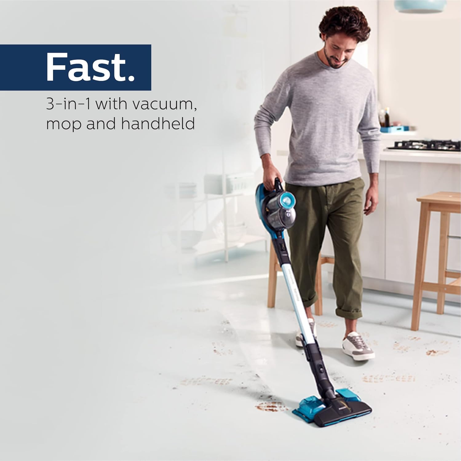 Philips Domestic ?Speed Pro Cordless Stick Vacuum Cleaner with acuum (Blue Metallic)
