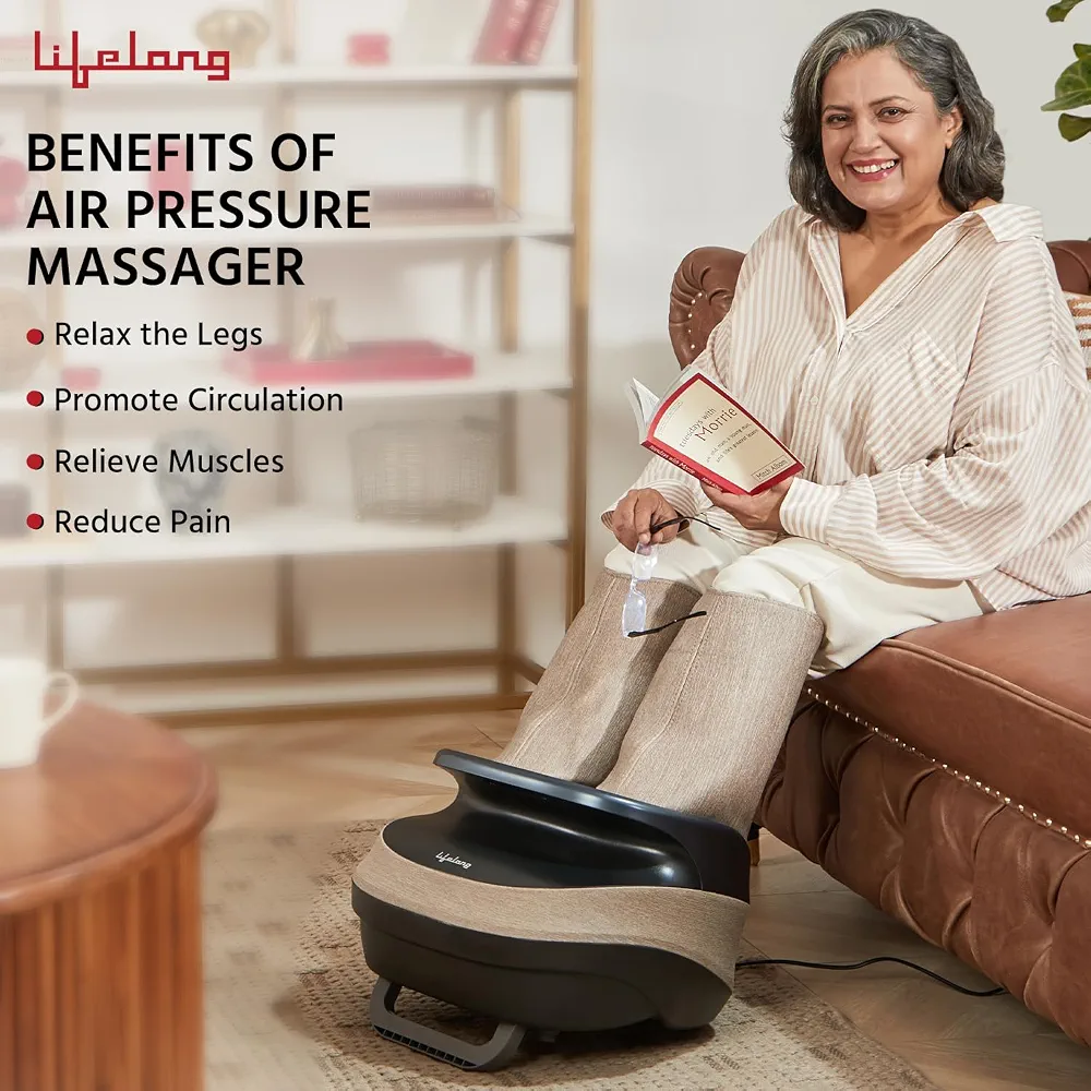 Lifelong Air Pressure Foot & Leg Massager Machine for With Heat For Home -Relaxing Shiatsu & Kneading Calf Massage with Heat & 14 Compression.